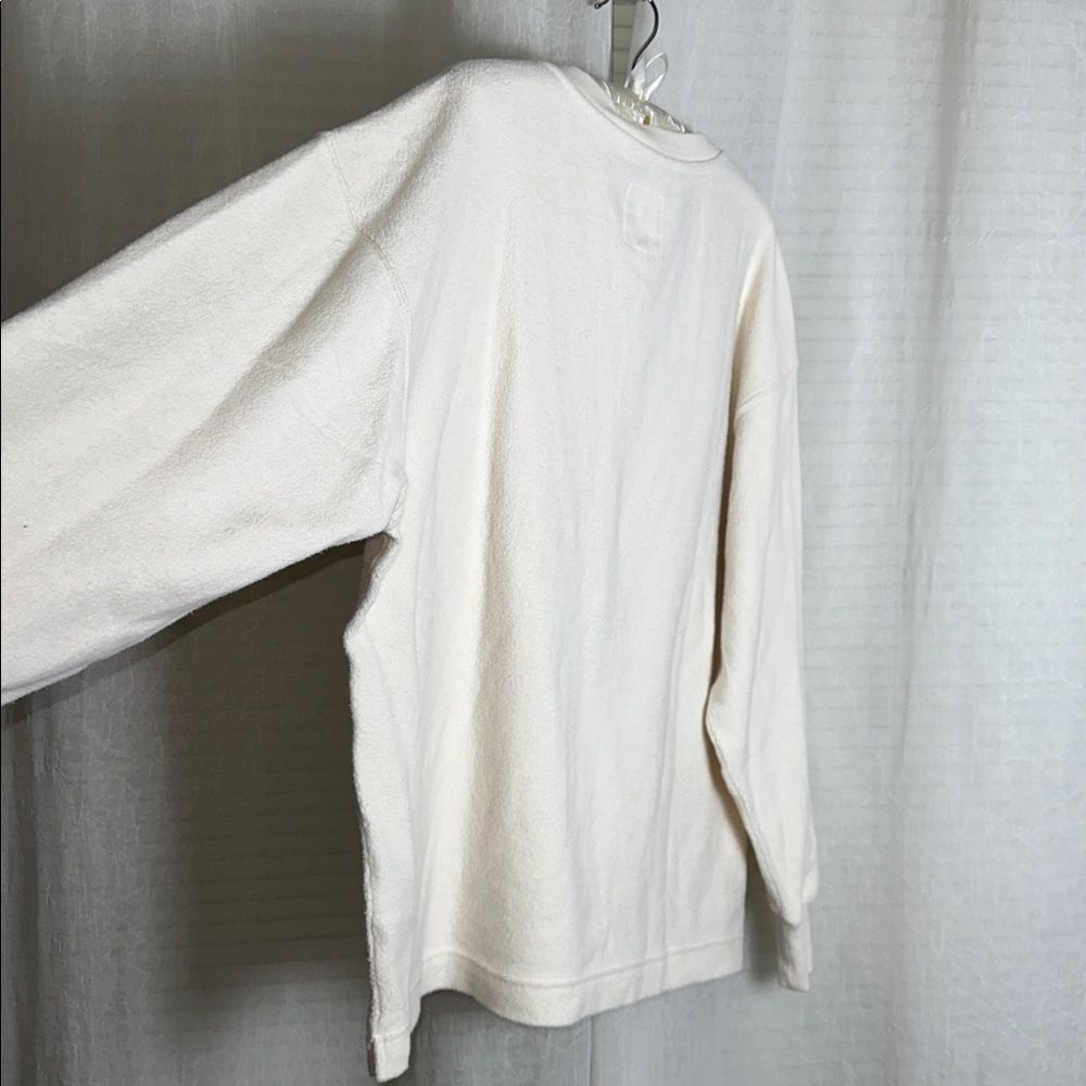 aerie Neutral Ivory Quarter Button Cotton Sherpa Henley Sweatshirt - Picture 14 of 17